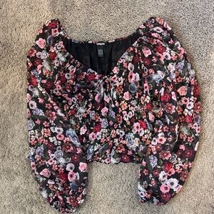 Express Black and Pink Floral Blouse